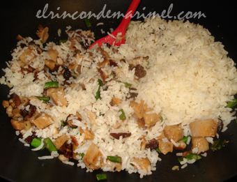 arroz thai con heura y setas shiitake