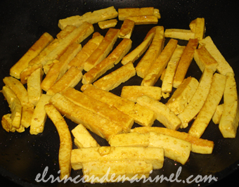 tiras de tofu marinado