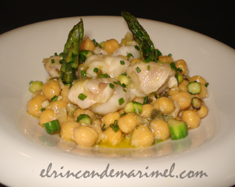 garbanzos con cocochas de bacalao al pilpil 