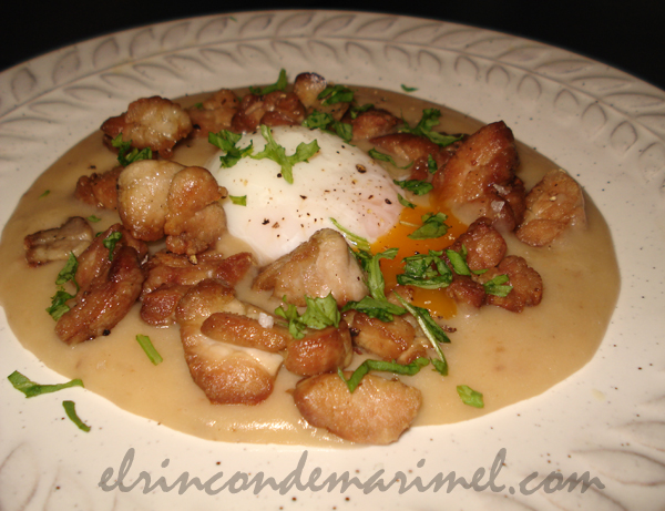 mollejas cruijinetes con huevo cocinados a baja temperatura