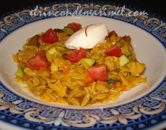 pasta marroqui con pollo y verduras