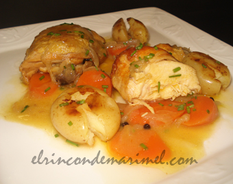 pollo escabechado con patatas baby