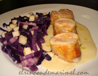pollo a la mostaza con lombarda guisada
