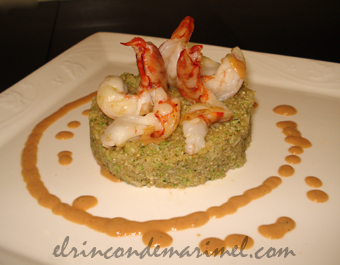risotto de quinoa con brócoli y langostinos
