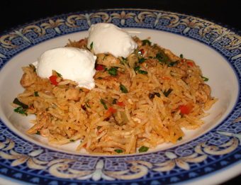 arroz hindú de pollo con tandoori