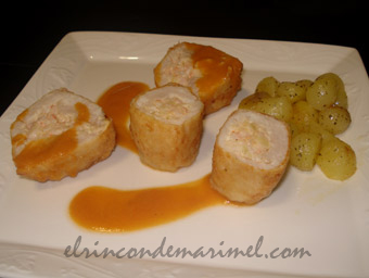 merluza rellena de marisco con salsa americana