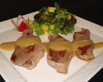 filetes de presa ibérica a la plancha con salsa de mango