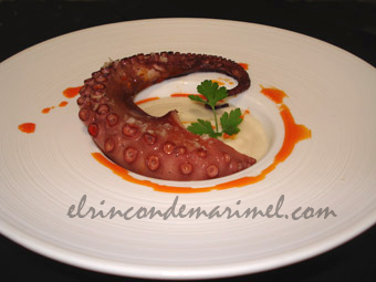 pulpo a la plancha con cremoso de coliflor
