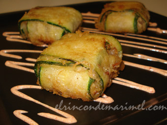 raviolis de calabacín rellenos de oreja de cerdo