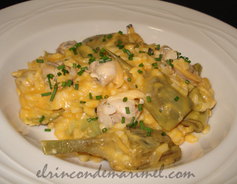 risotto de alcachofas con almejas