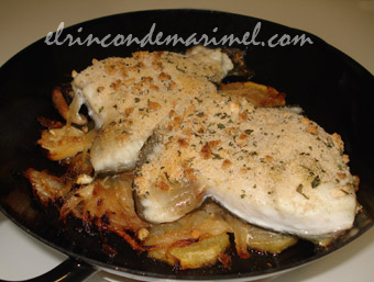 rodaballo con patatas y setas a la provenzal