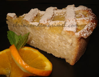 tarta de arroz con leche y requesón a la naranja